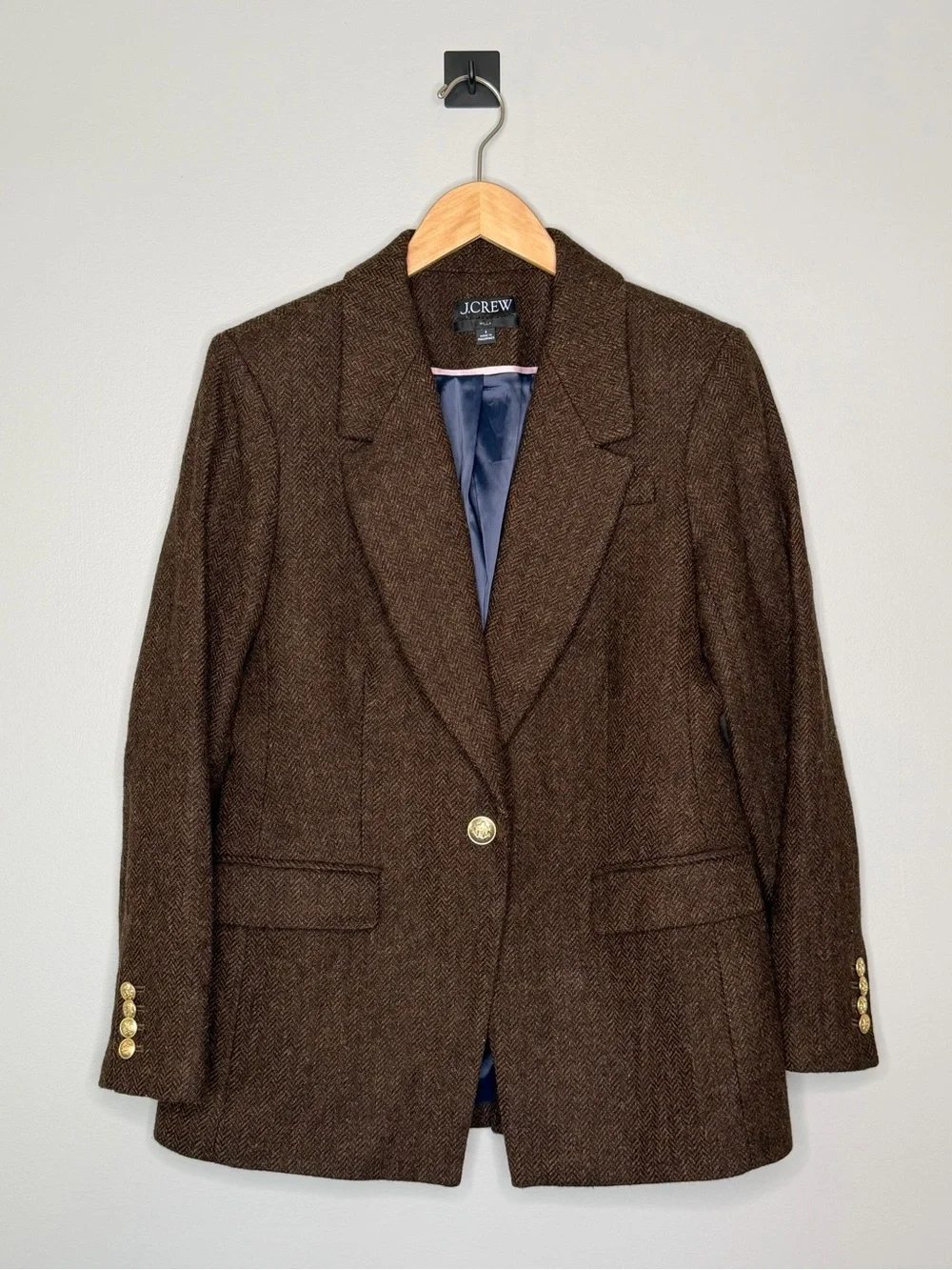 J. Crew Willa 100% Wool Tweed Herringbone Single Breasted Blazer Women’s Size 6 - Picture 3 of 9